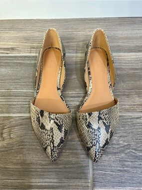 NWOT J.Crew Zoe Snake-Embossed D'Orsay Pointed Toe Flats Gray/Tan Size 6